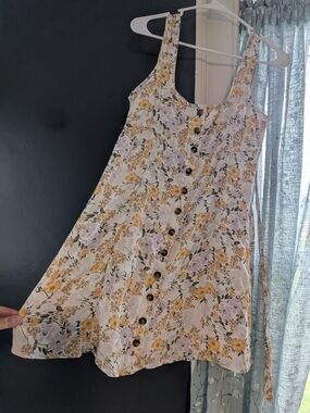 American Eagle Outfitters White Mini Dress with Yellow & Lilac Floral Print